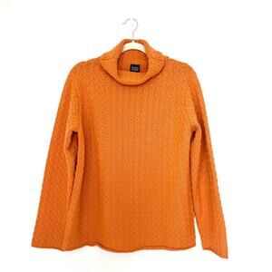 Eileen Fisher Orange Cable-Knit Cowl Neck Sweater